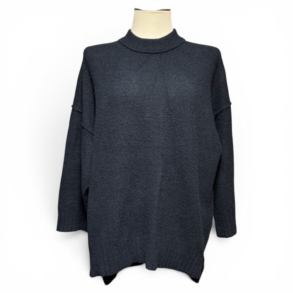 Free People Peaches‎ Tunic Oversized Split Hem Sweater Black Small